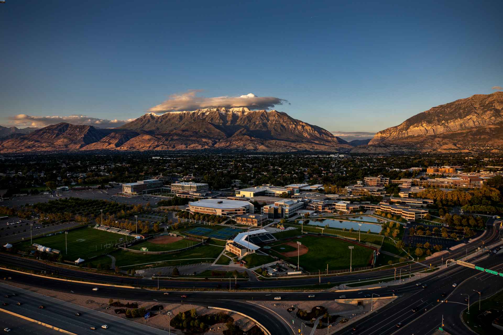 Aerial View of Utah Valley University at Dusk