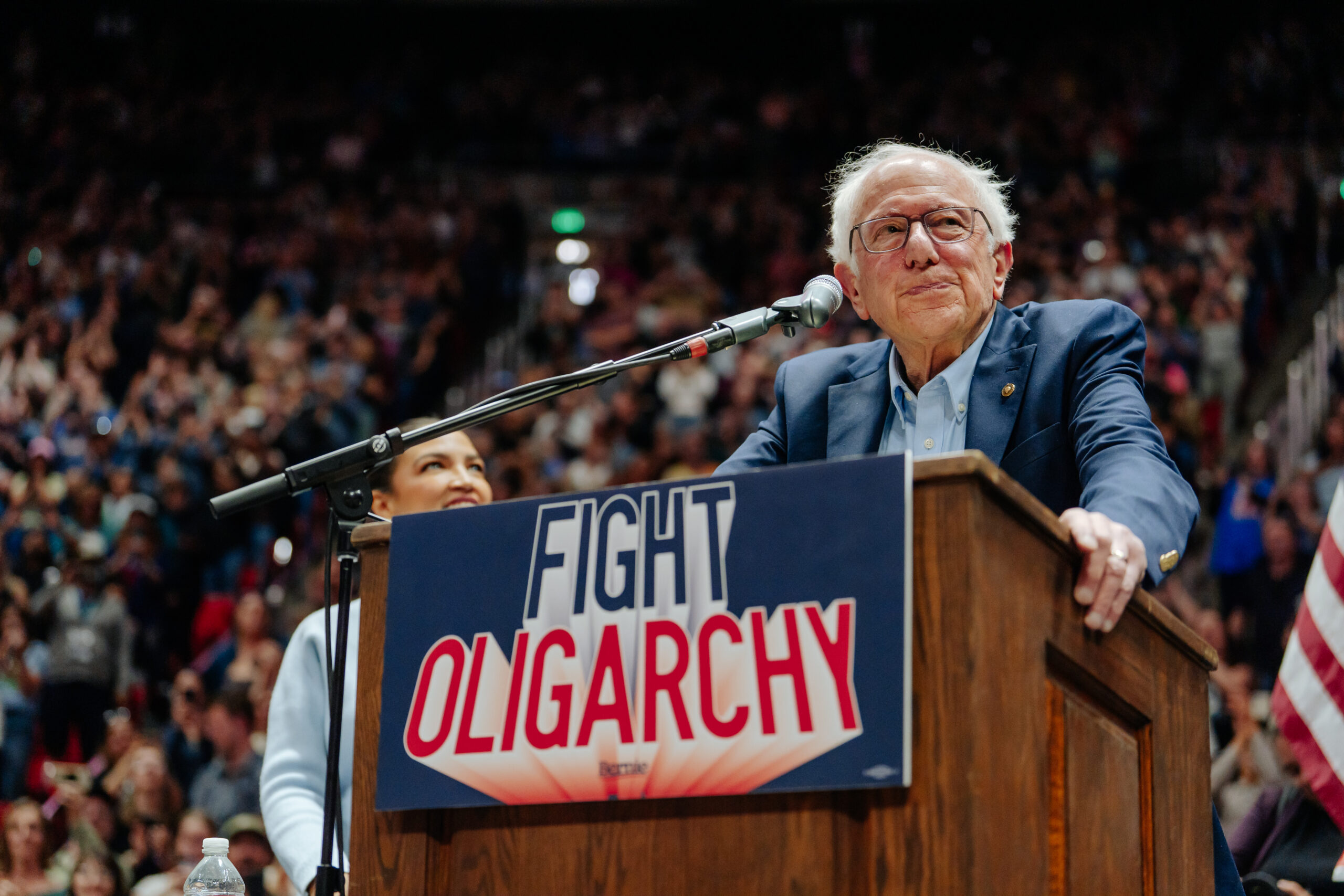 Bernie Sanders and Alexandria Ocasio-Cortez in Salt Lake City on Sunday, April 13, 2025